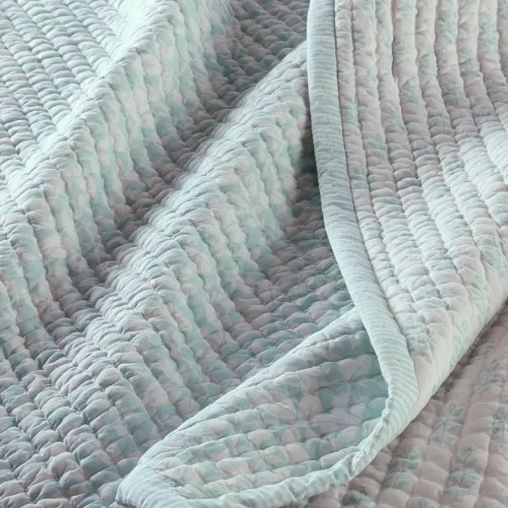 Charter Club Cotton Quilt Leaf Silhouette 3 Piece Set Full Queen Blue